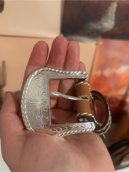 Tony Lama Brown Leather Belt with Silver Buckle main image 5